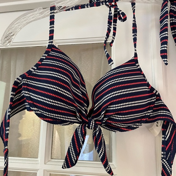 Fat Face Textured Blue Ted White Striped Bikini Set - Picture 2 of 11